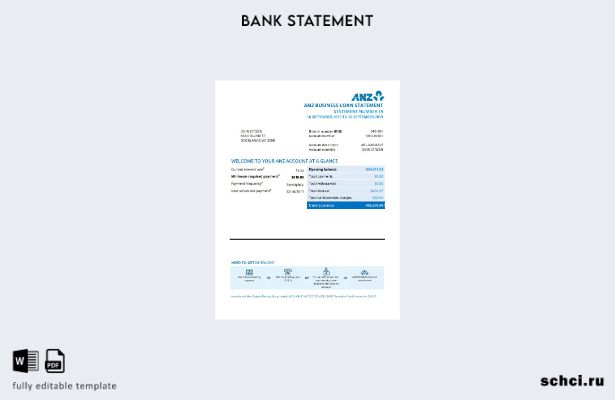 скачать цифровой шаблон выписки по счету в Австралии ANZ